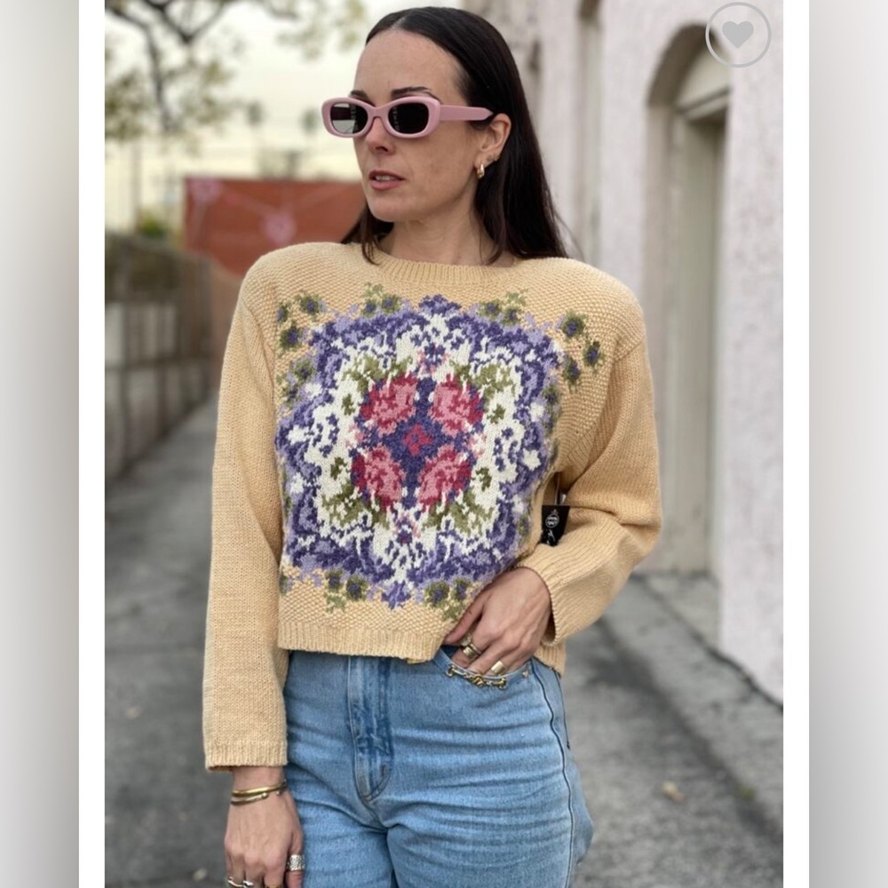 Vintage Liz Claiborne Liz sport Hand Knit Floral Sweater